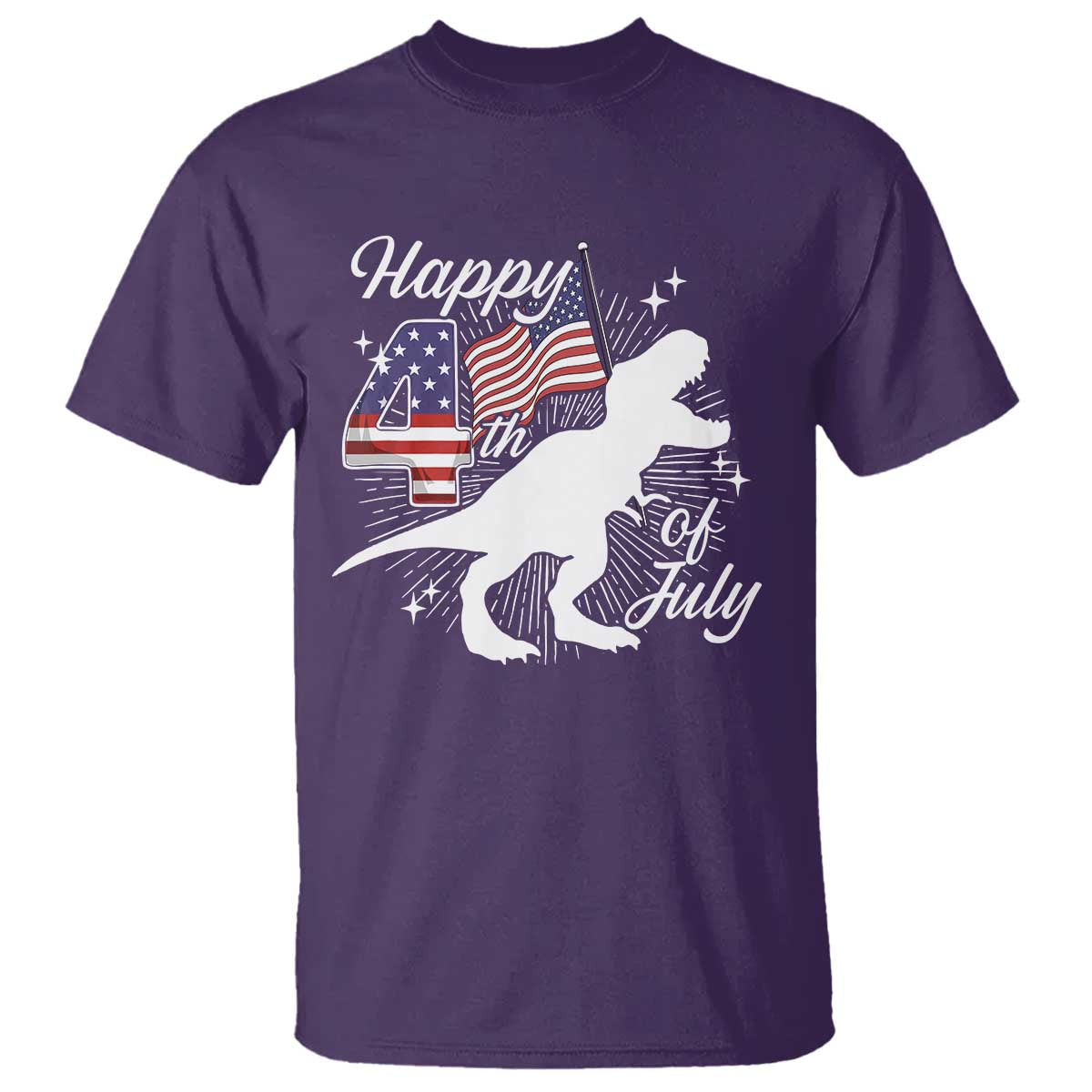 Dinosaur Happy 4th of July T Shirt Patriotic American Flag USA - Wonder Print Shop