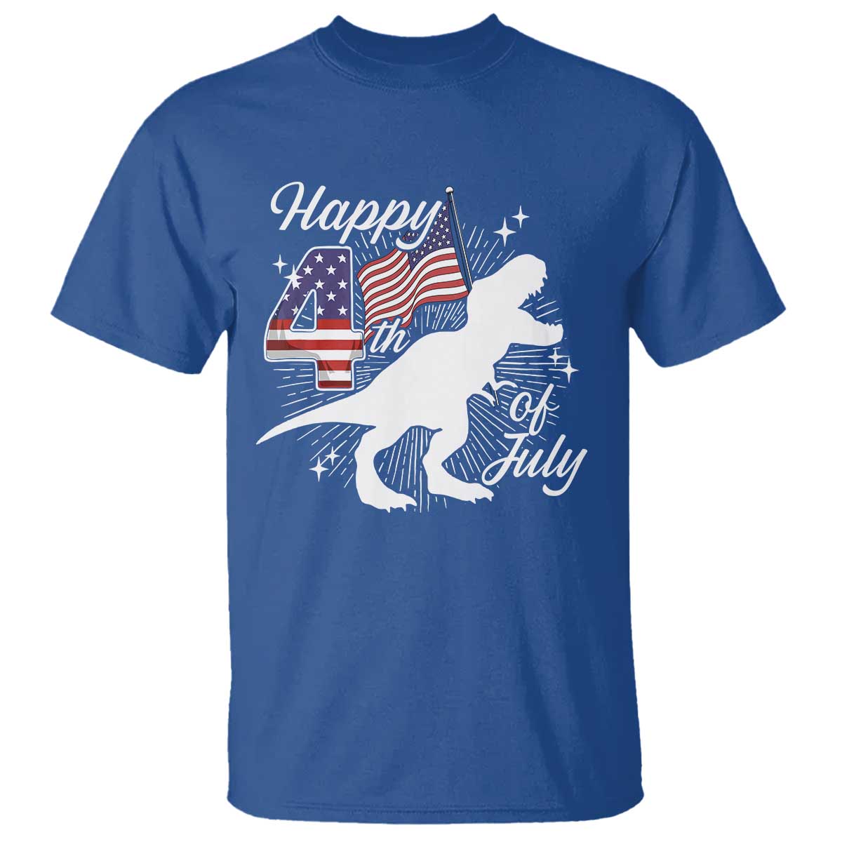 Dinosaur Happy 4th of July T Shirt Patriotic American Flag USA - Wonder Print Shop
