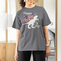 Dinosaur Happy 4th of July T Shirt For Women Patriotic American Flag USA - Wonder Print Shop