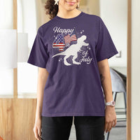 Dinosaur Happy 4th of July T Shirt For Women Patriotic American Flag USA - Wonder Print Shop
