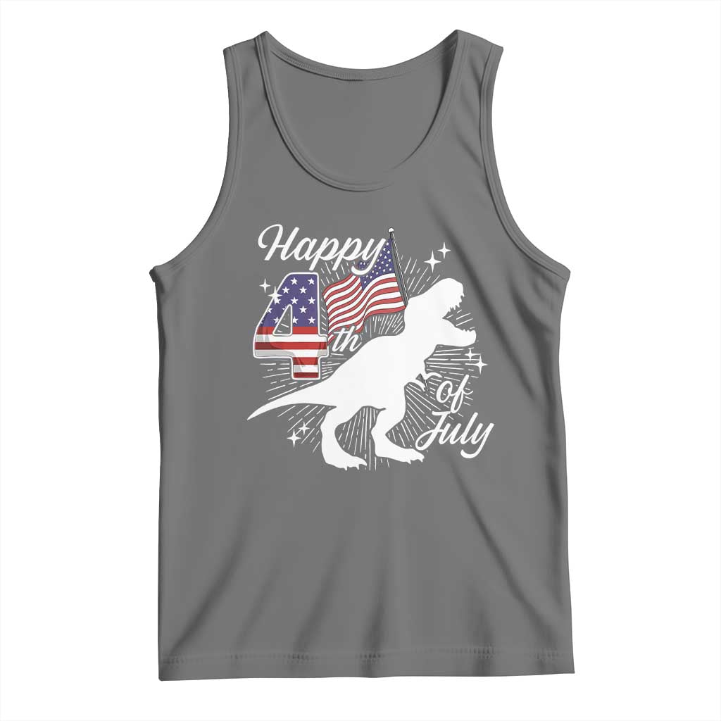 Dinosaur Happy 4th of July Tank Top Patriotic American Flag USA - Wonder Print Shop