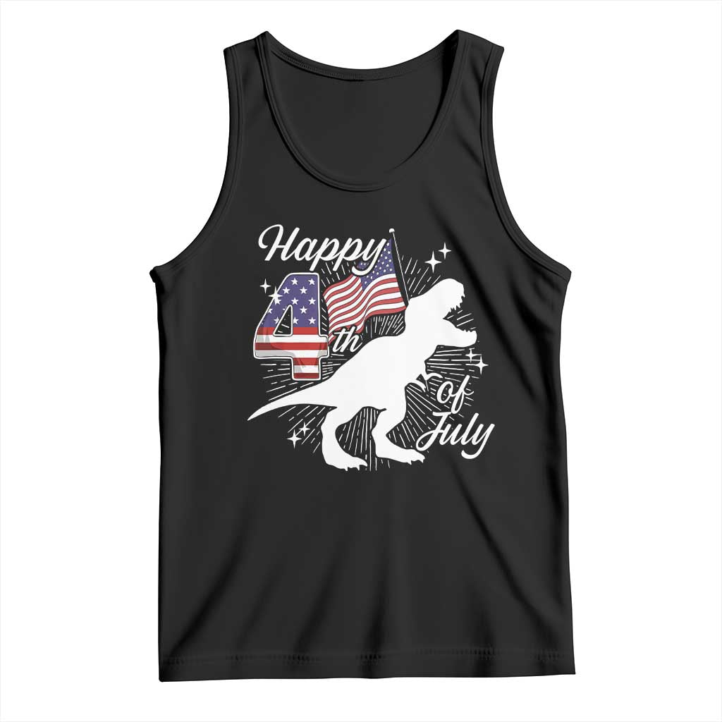 Dinosaur Happy 4th of July Tank Top Patriotic American Flag USA - Wonder Print Shop