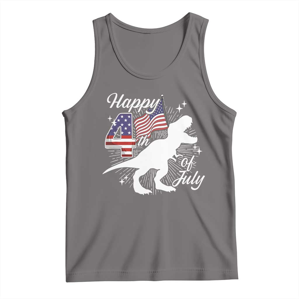 Dinosaur Happy 4th of July Tank Top Patriotic American Flag USA - Wonder Print Shop