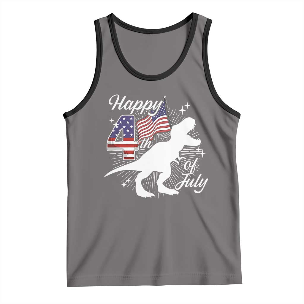 Dinosaur Happy 4th of July Tank Top Patriotic American Flag USA - Wonder Print Shop