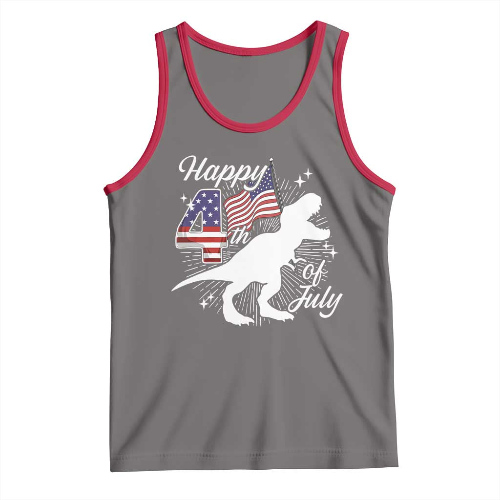 Dinosaur Happy 4th of July Tank Top Patriotic American Flag USA - Wonder Print Shop