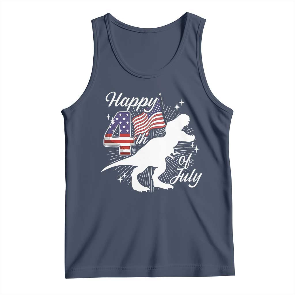 Dinosaur Happy 4th of July Tank Top Patriotic American Flag USA - Wonder Print Shop