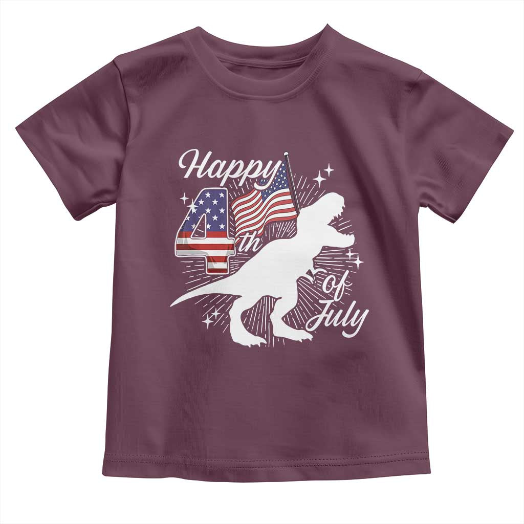Dinosaur Happy 4th of July Toddler T Shirt Patriotic American Flag USA - Wonder Print Shop