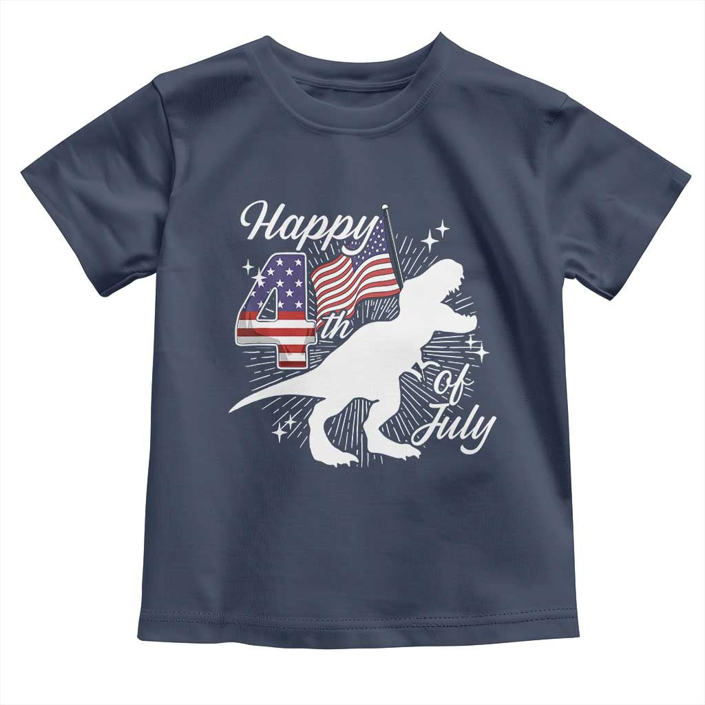 Dinosaur Happy 4th of July Toddler T Shirt Patriotic American Flag USA - Wonder Print Shop