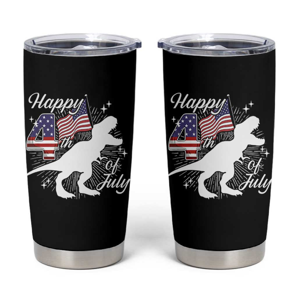 Dinosaur Happy 4th of July Tumbler Cup Patriotic American Flag USA - Wonder Print Shop