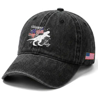 Dinosaur Happy 4th of July Washed Cotton Baseball Cap Patriotic American Flag USA