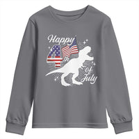 Dinosaur Happy 4th of July Youth Sweatshirt Patriotic American Flag USA - Wonder Print Shop