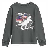 Dinosaur Happy 4th of July Youth Sweatshirt Patriotic American Flag USA - Wonder Print Shop