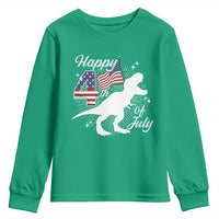 Dinosaur Happy 4th of July Youth Sweatshirt Patriotic American Flag USA - Wonder Print Shop