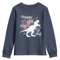Dinosaur Happy 4th of July Youth Sweatshirt Patriotic American Flag USA - Wonder Print Shop