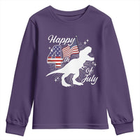 Dinosaur Happy 4th of July Youth Sweatshirt Patriotic American Flag USA - Wonder Print Shop