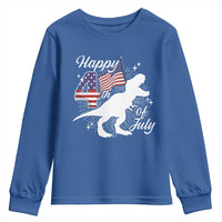 Dinosaur Happy 4th of July Youth Sweatshirt Patriotic American Flag USA - Wonder Print Shop