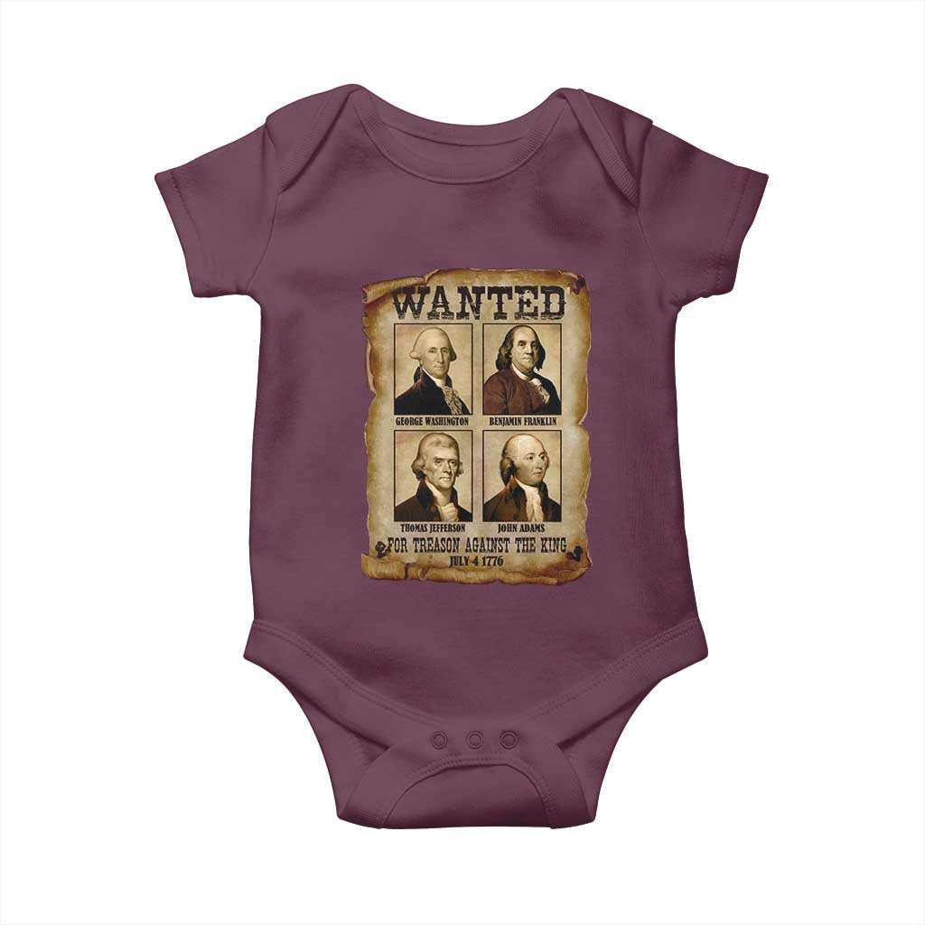 Wanted Treason Founding Fathers 1776 Baby Onesie 4th Of July Independence Day - Wonder Print Shop