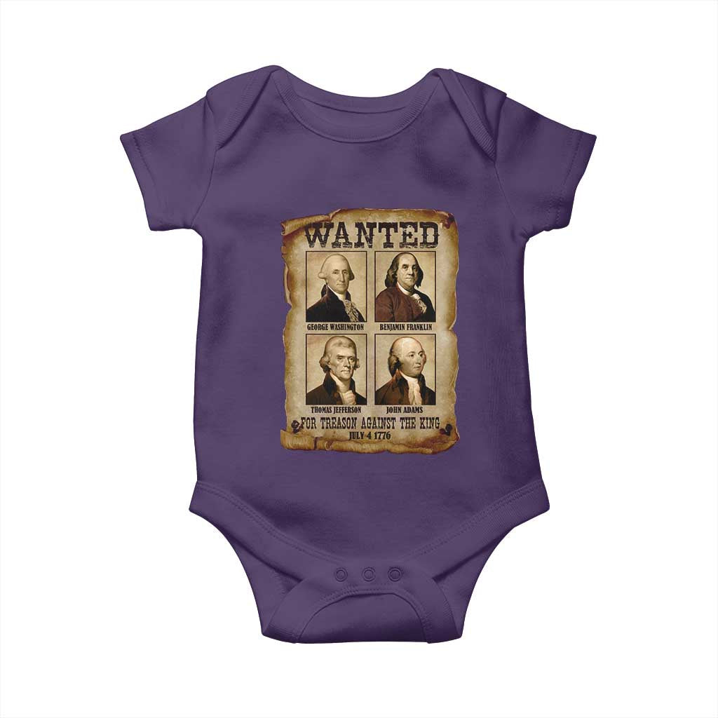 Wanted Treason Founding Fathers 1776 Baby Onesie 4th Of July Independence Day - Wonder Print Shop