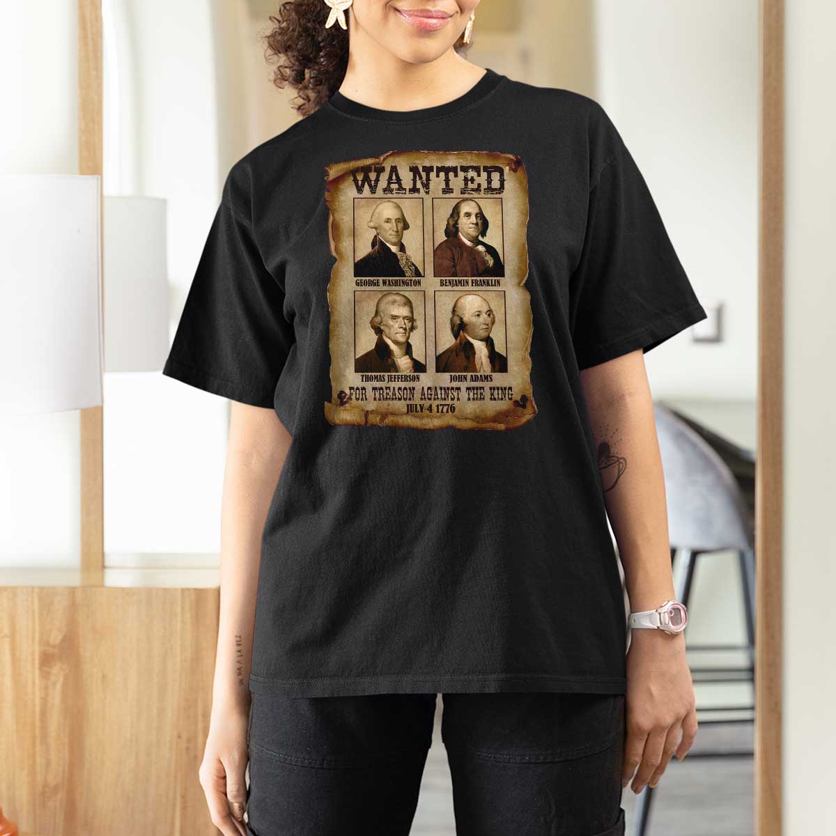 Wanted Treason Founding Fathers 1776 T Shirt For Women 4th Of July Independence Day - Wonder Print Shop