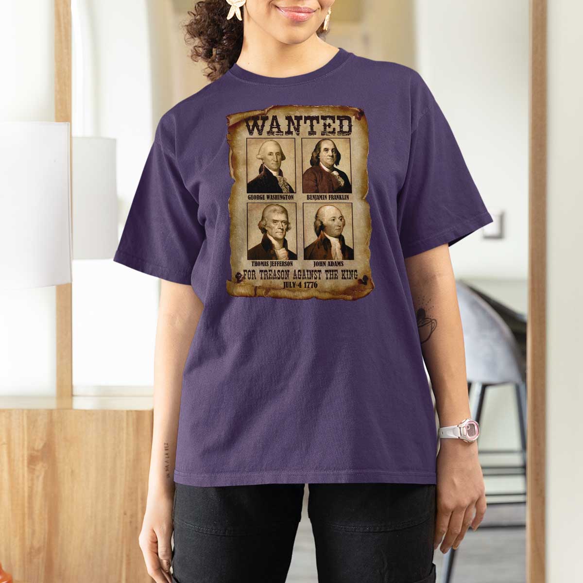 Wanted Treason Founding Fathers 1776 T Shirt For Women 4th Of July Independence Day - Wonder Print Shop