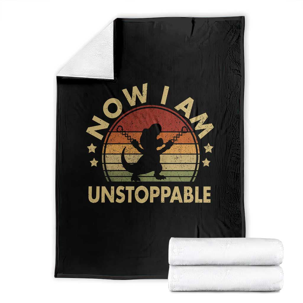 Retro Now I Am Unstoppable Throw Blanket Funny Dinosaur Dino Gifts Vintage