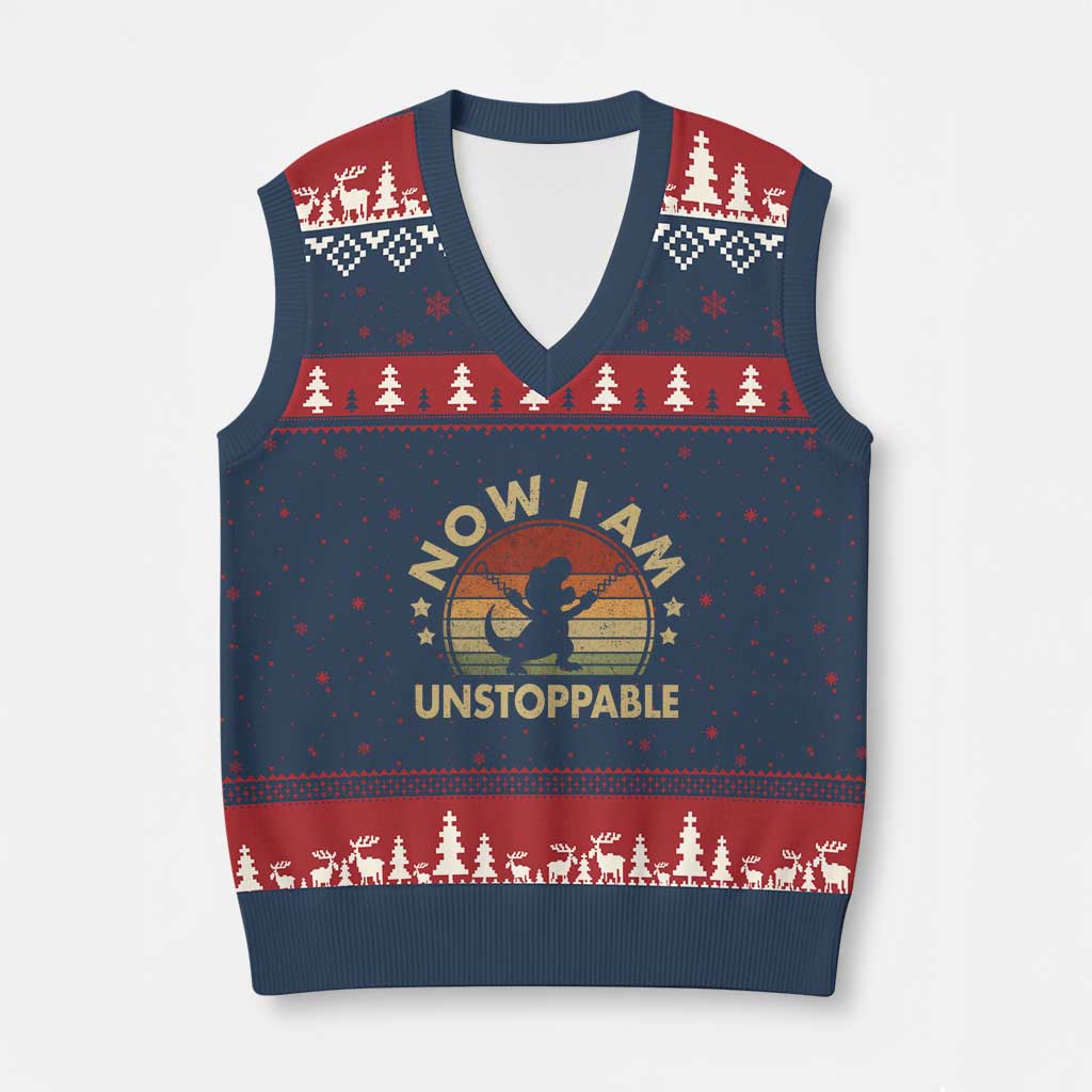 Retro Now I Am Unstoppable V-Neck Knit Sweater Vest Funny Dinosaur Dino Gifts Vintage