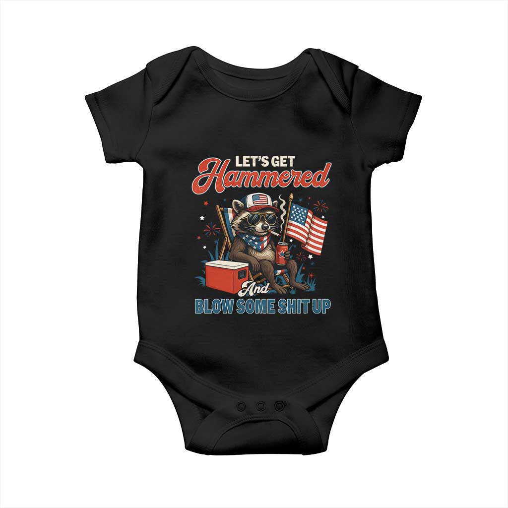 Lets Get Hammered and Blow Some Shit Up Baby Onesie Raccoon 4th Of July America - Wonder Print Shop