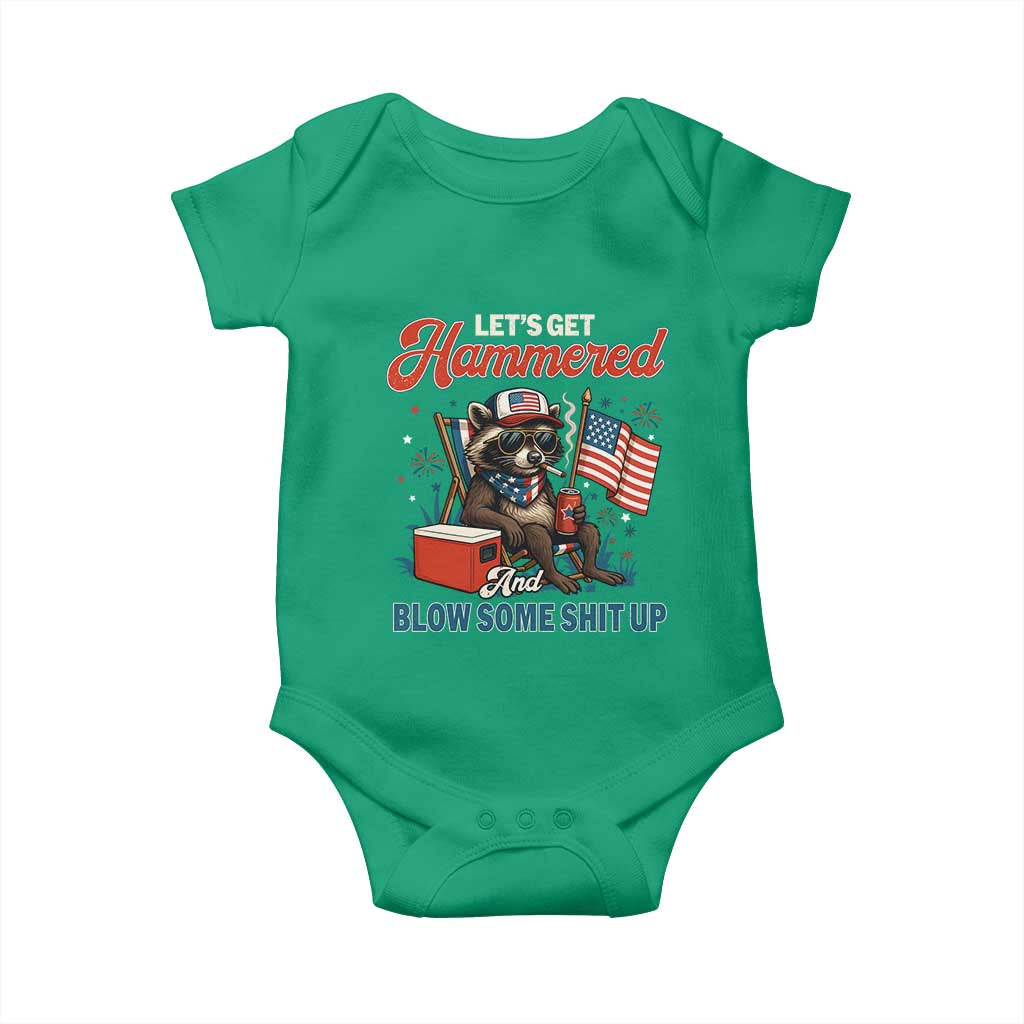 Lets Get Hammered and Blow Some Shit Up Baby Onesie Raccoon 4th Of July America - Wonder Print Shop