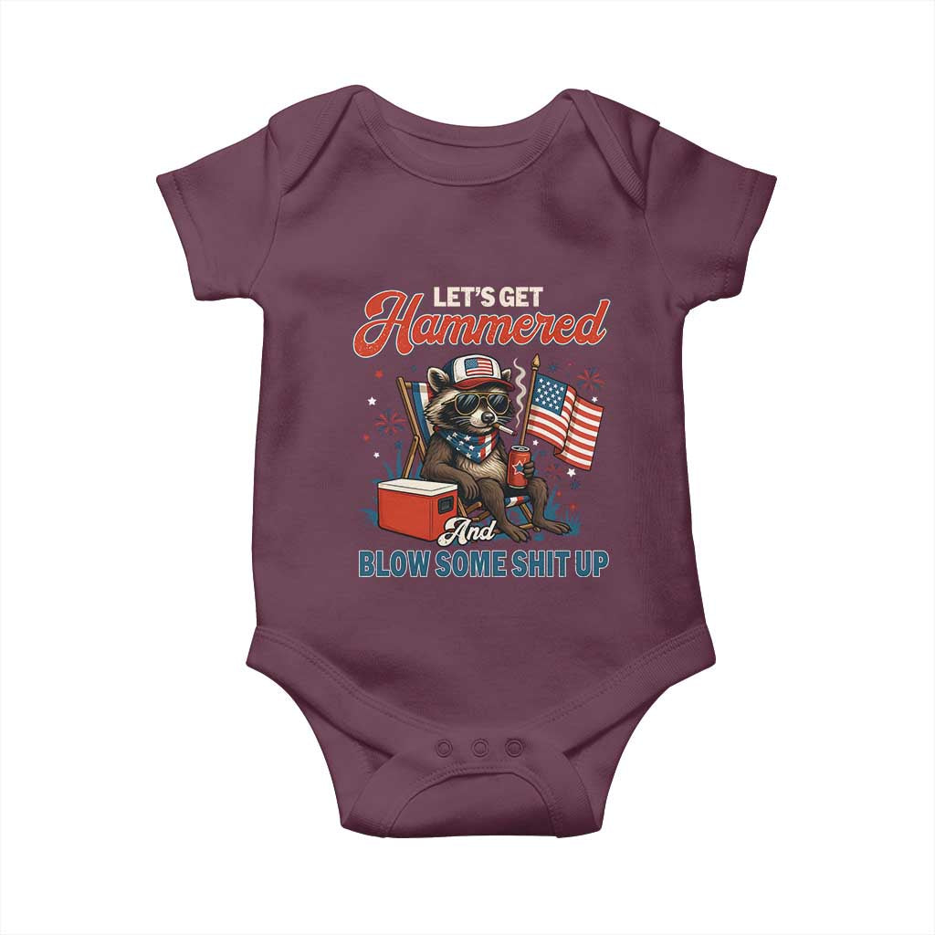 Lets Get Hammered and Blow Some Shit Up Baby Onesie Raccoon 4th Of July America - Wonder Print Shop