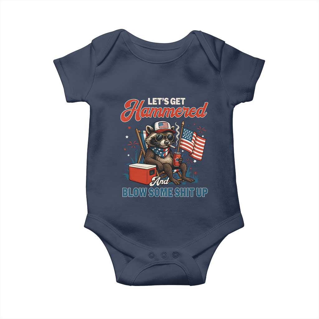 Lets Get Hammered and Blow Some Shit Up Baby Onesie Raccoon 4th Of July America - Wonder Print Shop