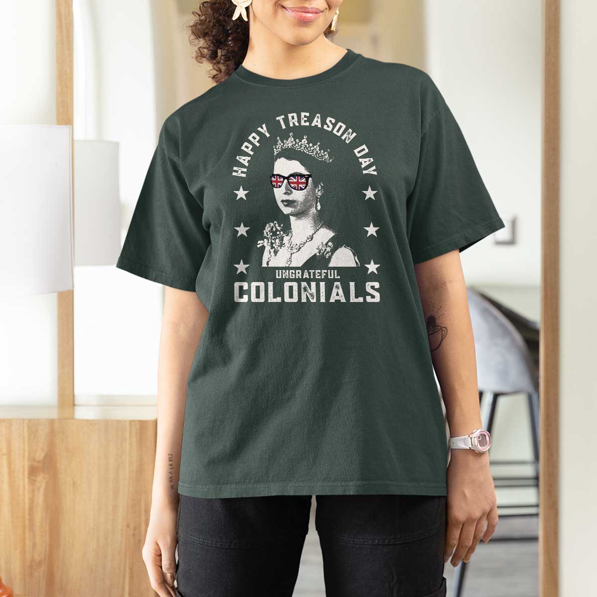 Happy Treason Day T Shirt For Women British Queen Funny July 4th Colonial Meme - Wonder Print Shop