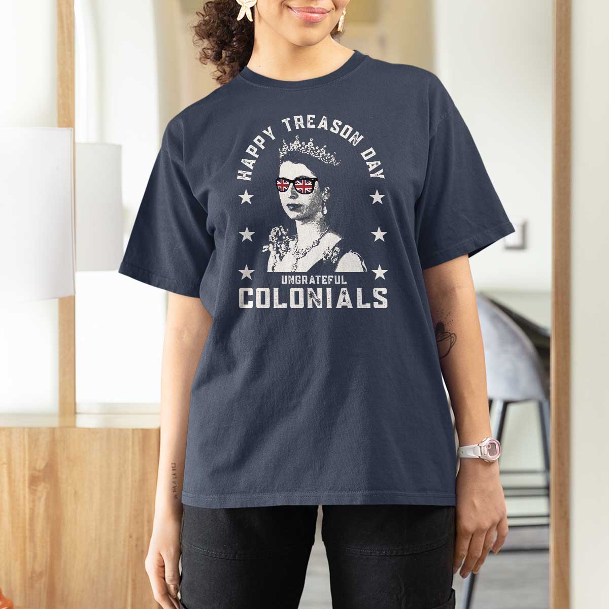 Happy Treason Day T Shirt For Women British Queen Funny July 4th Colonial Meme - Wonder Print Shop