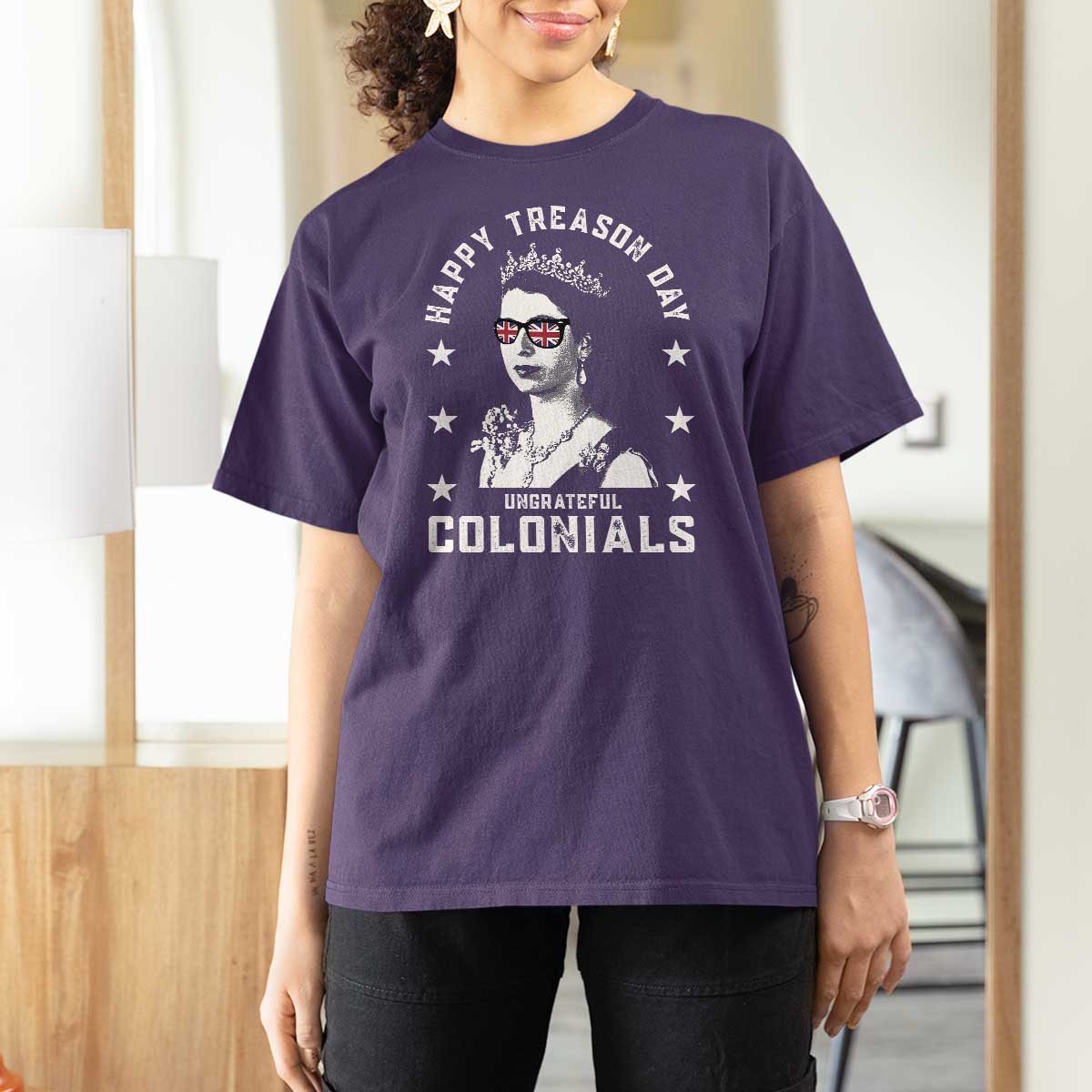 Happy Treason Day T Shirt For Women British Queen Funny July 4th Colonial Meme - Wonder Print Shop