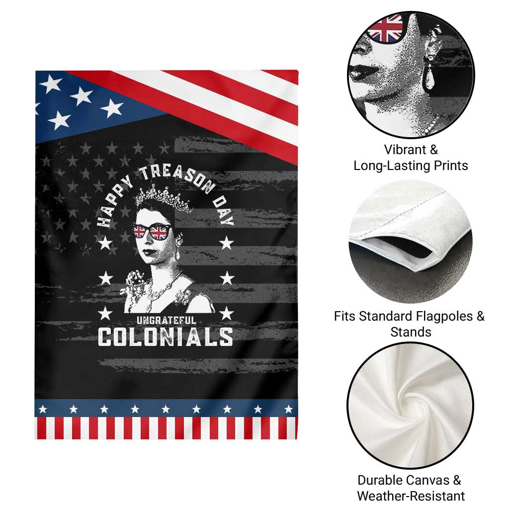 Happy Treason Day Garden Flag British Queen Funny July 4th Colonial Meme