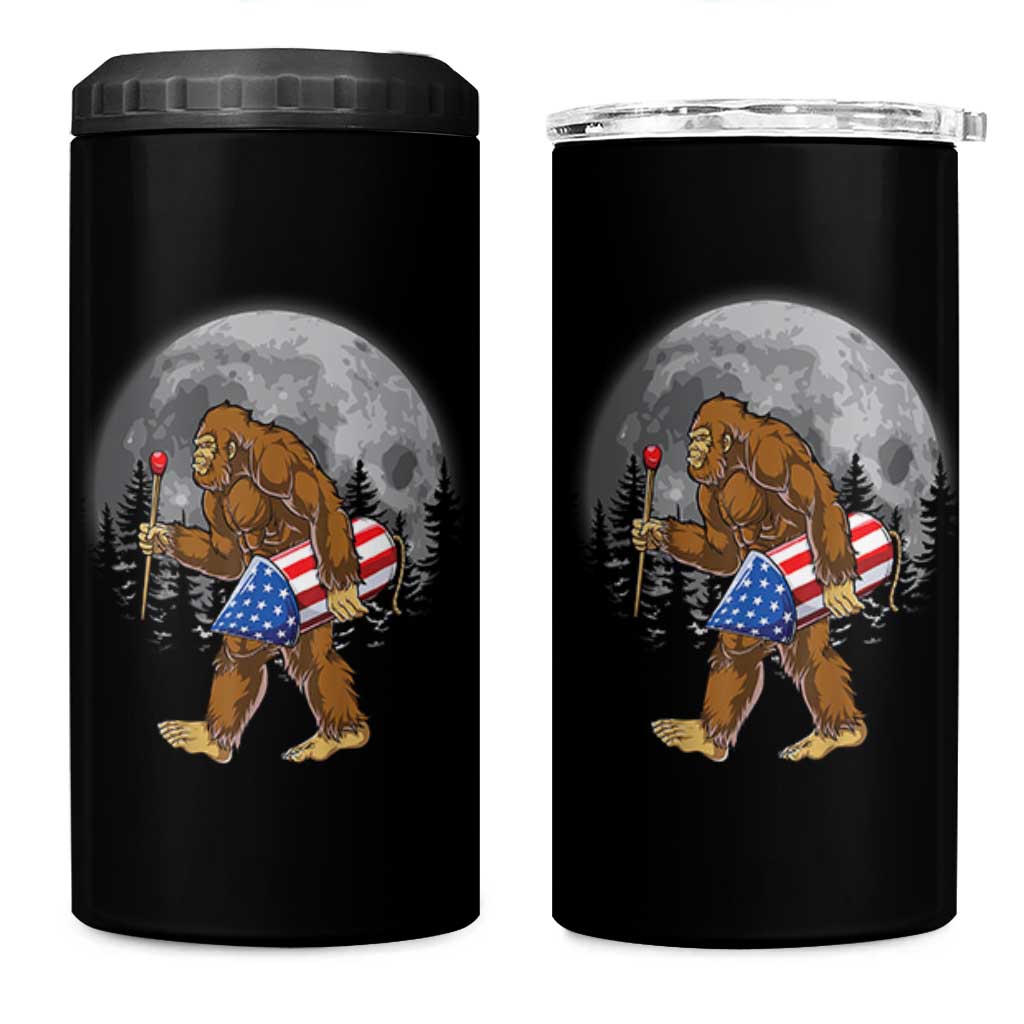 Patriotic Bigfoot 4th of July 4 in 1 Can Cooler Tumbler American Flag Merica Fireworks Sasquatch Moon - Wonder Print Shop