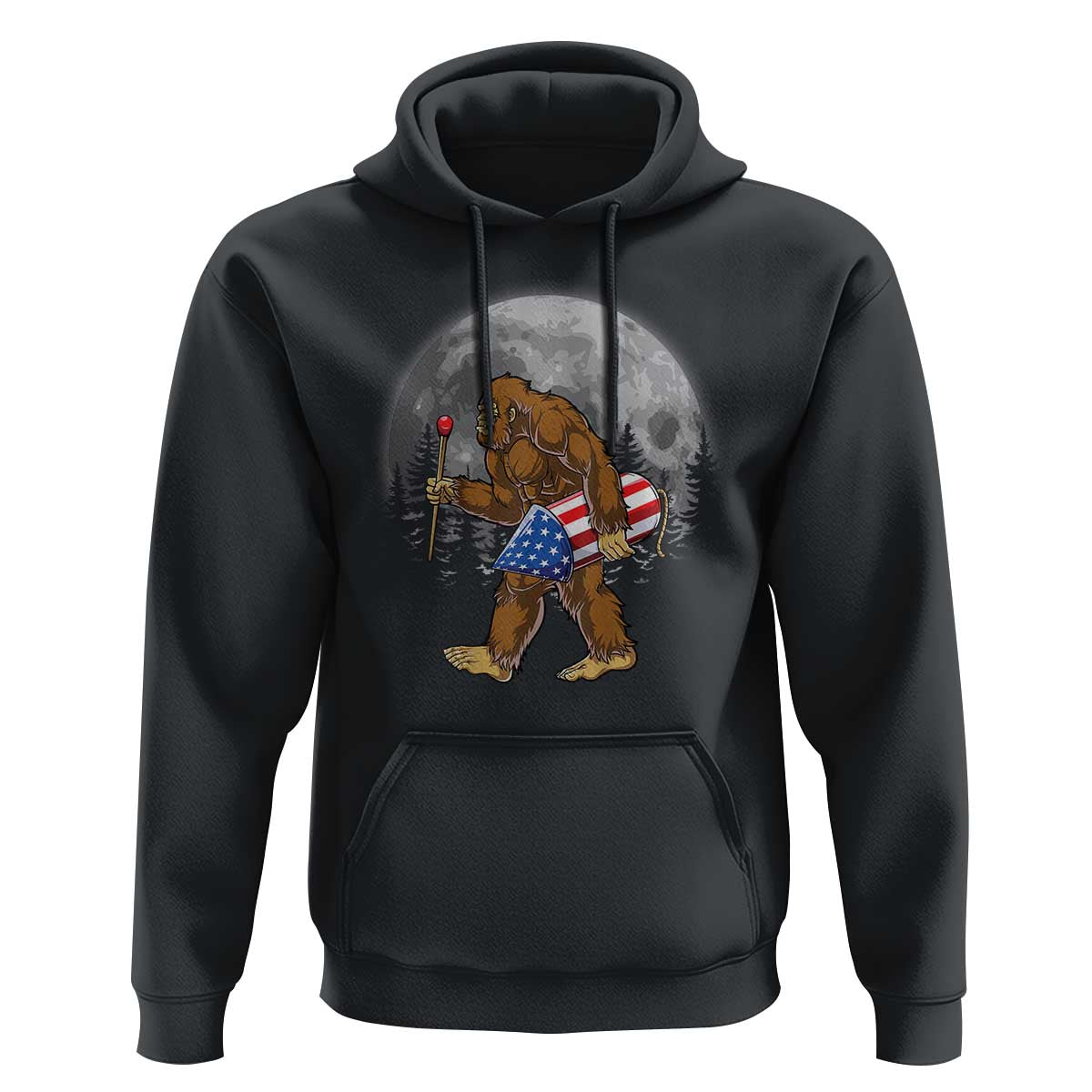 Patriotic Bigfoot 4th of July Hoodie American Flag Merica Fireworks Sasquatch Moon - Wonder Print Shop