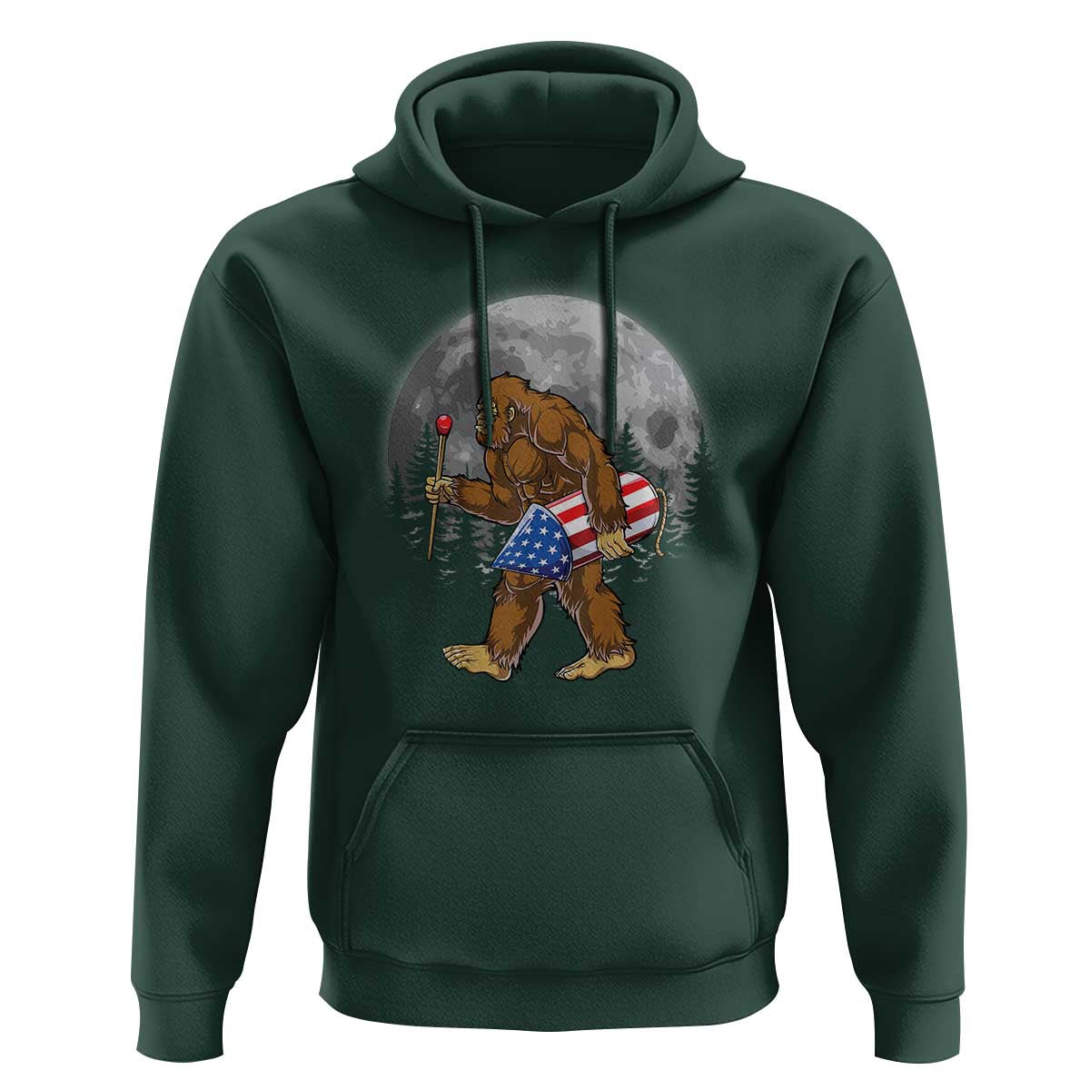 Patriotic Bigfoot 4th of July Hoodie American Flag Merica Fireworks Sasquatch Moon - Wonder Print Shop