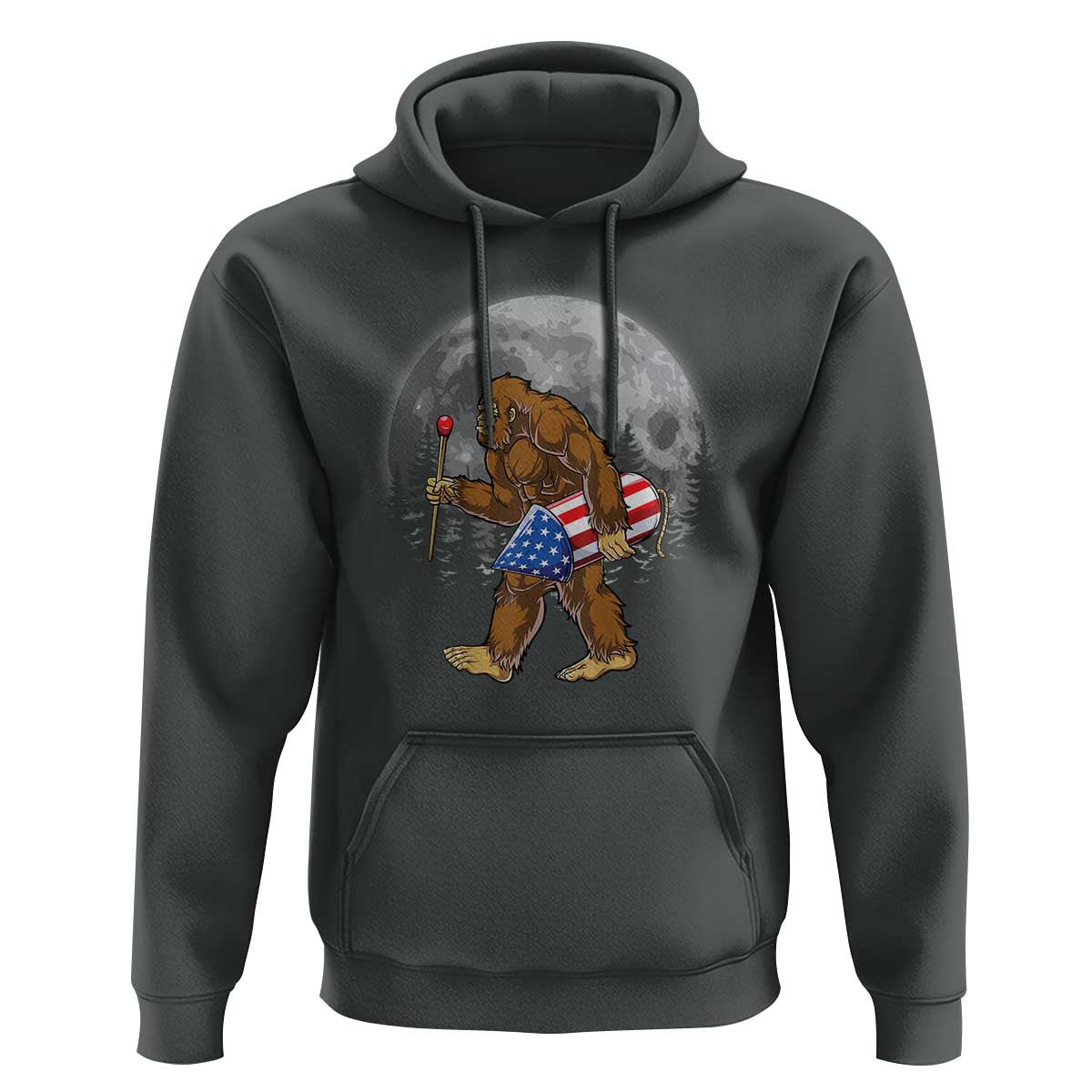 Patriotic Bigfoot 4th of July Hoodie American Flag Merica Fireworks Sasquatch Moon - Wonder Print Shop