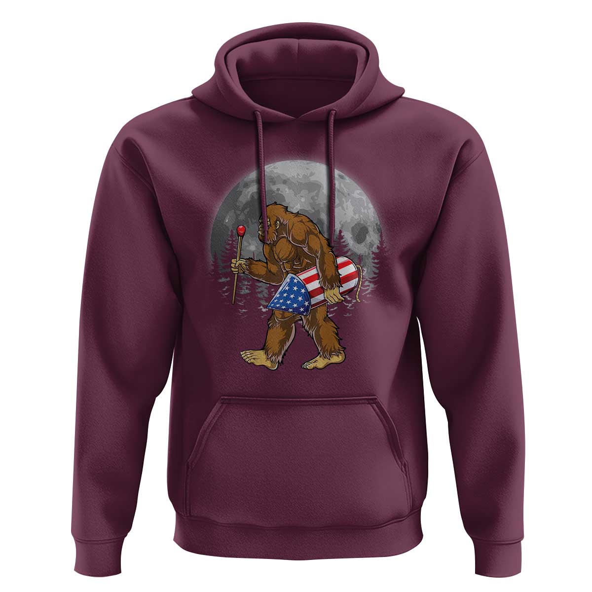 Patriotic Bigfoot 4th of July Hoodie American Flag Merica Fireworks Sasquatch Moon - Wonder Print Shop
