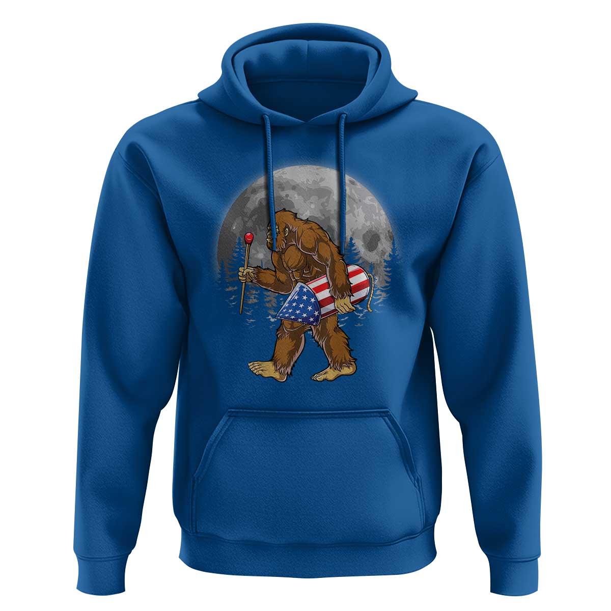 Patriotic Bigfoot 4th of July Hoodie American Flag Merica Fireworks Sasquatch Moon - Wonder Print Shop