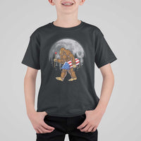 Patriotic Bigfoot 4th of July T Shirt For Kid American Flag Merica Fireworks Sasquatch Moon - Wonder Print Shop