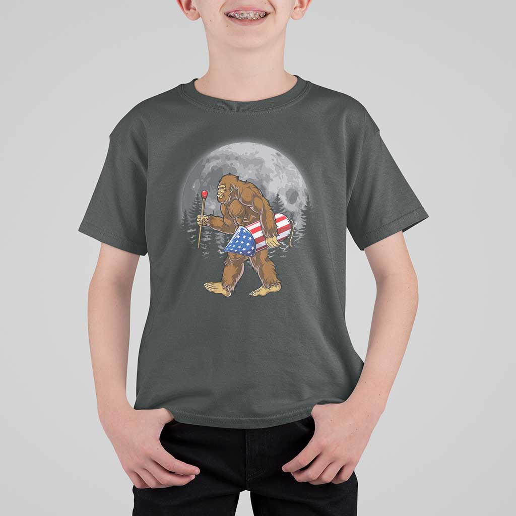 Patriotic Bigfoot 4th of July T Shirt For Kid American Flag Merica Fireworks Sasquatch Moon - Wonder Print Shop