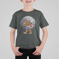 Patriotic Bigfoot 4th of July T Shirt For Kid American Flag Merica Fireworks Sasquatch Moon - Wonder Print Shop