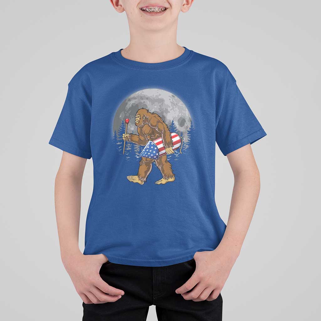 Patriotic Bigfoot 4th of July T Shirt For Kid American Flag Merica Fireworks Sasquatch Moon - Wonder Print Shop
