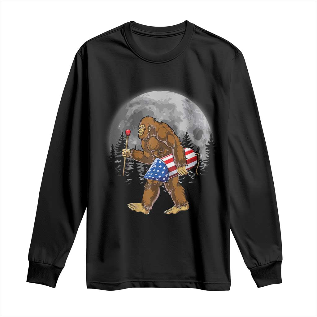 Patriotic Bigfoot 4th of July Long Sleeve Shirt American Flag Merica Fireworks Sasquatch Moon - Wonder Print Shop