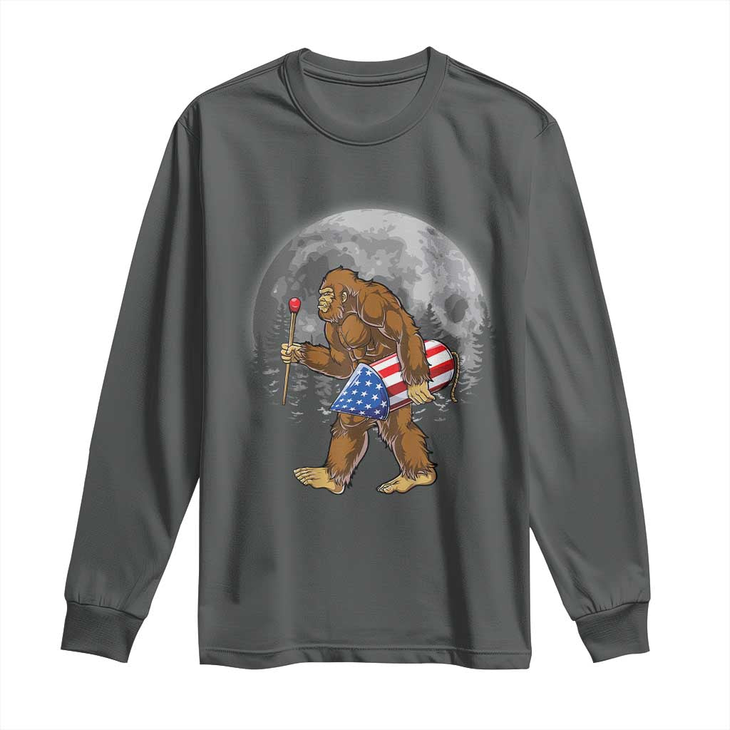 Patriotic Bigfoot 4th of July Long Sleeve Shirt American Flag Merica Fireworks Sasquatch Moon - Wonder Print Shop