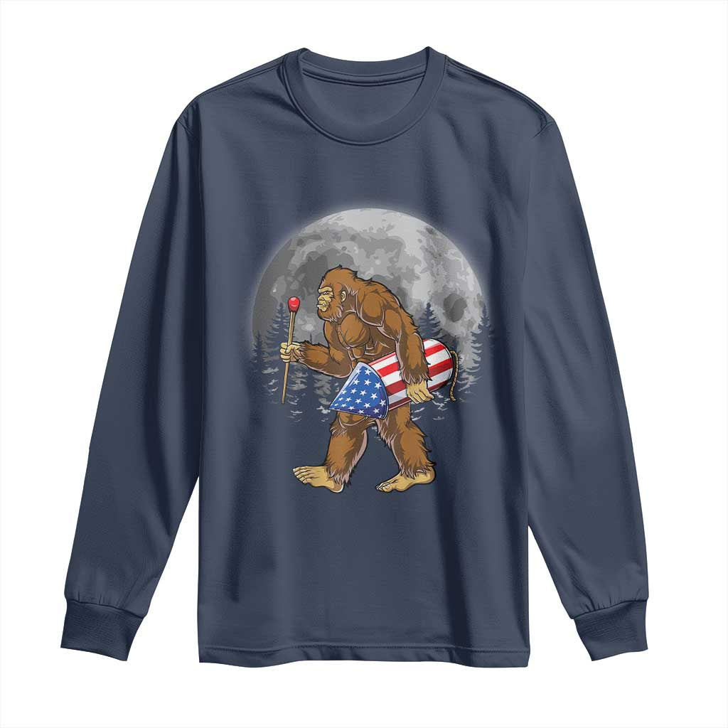 Patriotic Bigfoot 4th of July Long Sleeve Shirt American Flag Merica Fireworks Sasquatch Moon - Wonder Print Shop