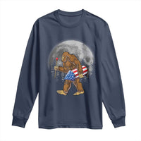 Patriotic Bigfoot 4th of July Long Sleeve Shirt American Flag Merica Fireworks Sasquatch Moon - Wonder Print Shop
