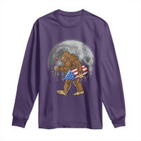 Patriotic Bigfoot 4th of July Long Sleeve Shirt American Flag Merica Fireworks Sasquatch Moon - Wonder Print Shop