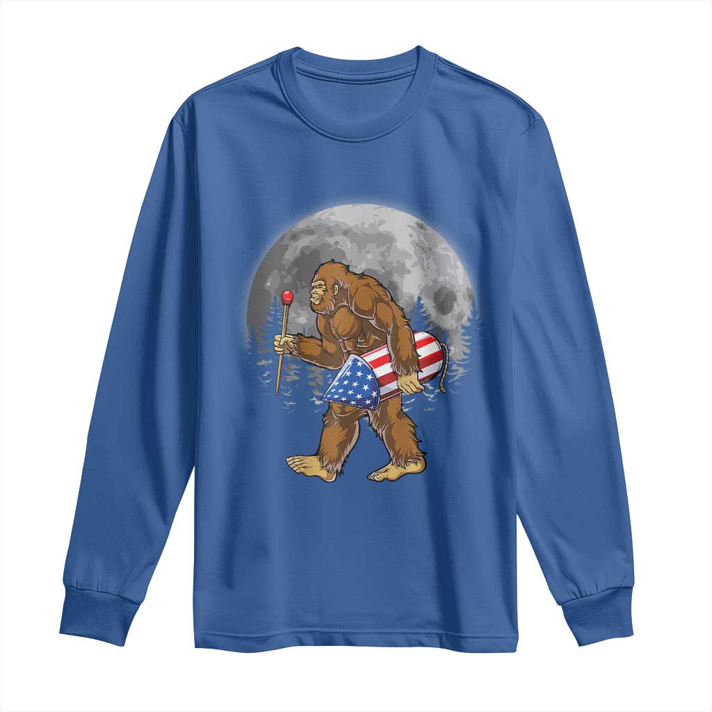 Patriotic Bigfoot 4th of July Long Sleeve Shirt American Flag Merica Fireworks Sasquatch Moon - Wonder Print Shop